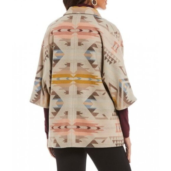 PENDLETON jacket coat Navajo Aztec wool blanket cloak White Sands Southwest M - Picture 2 of 11